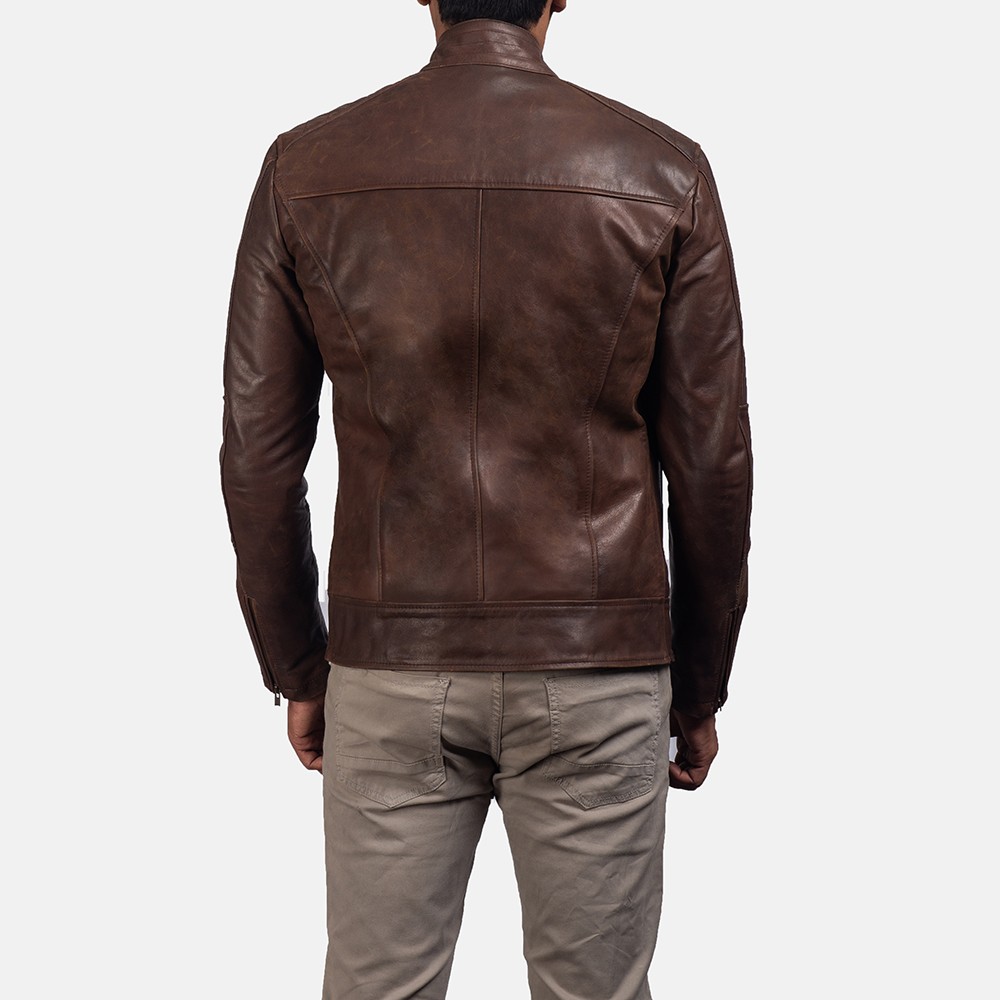 Dean Brown Leather Biker Jacket - Image 4