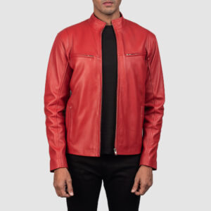Ionic Red Leather Biker Jacket for men
