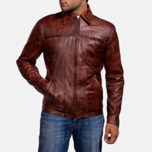 Mens Abstract Maroon Leather Jacket