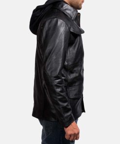 Alternative view of Mens Moulder Hooded Black Leather Jacket