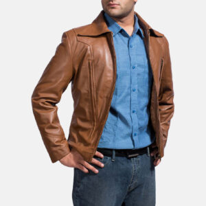 Mens Old School Brown Leather Jacket
