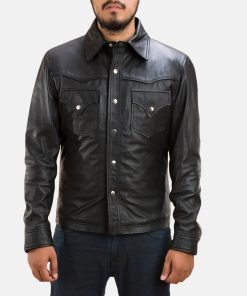 Mens Ranchson Black Leather Shirt