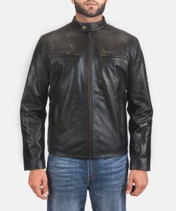Men's Rustic Black Leather Biker Jacket