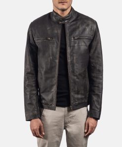 Mens Rustic Brown Leather Biker Jacket