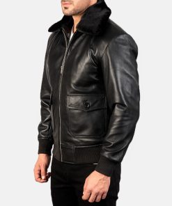 Alternative view of Men's  Airin   Black  &  White  Leather  Bomber  Jacket