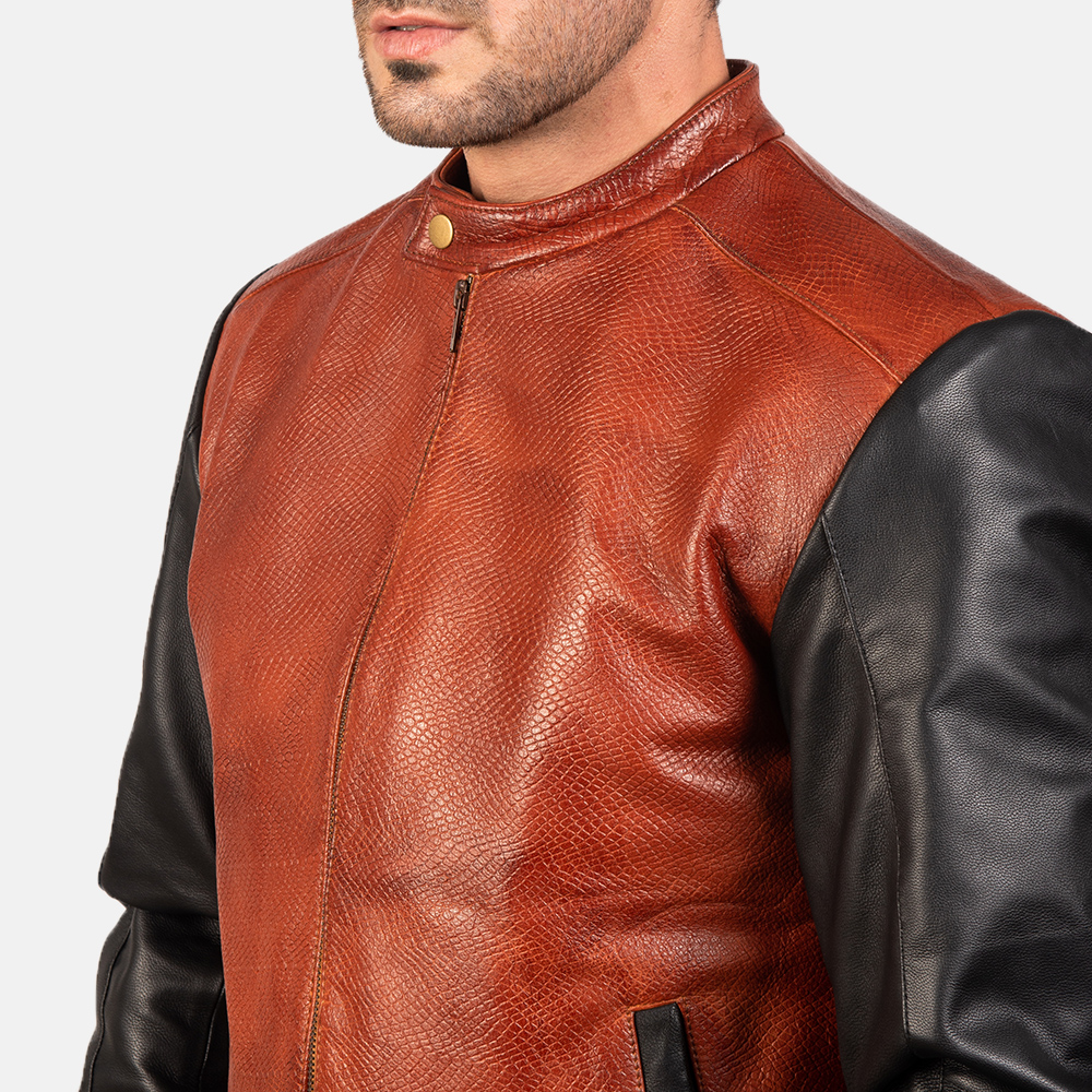 Men's Avan Black & Maroon Leather Bomber Jacket - Image 3