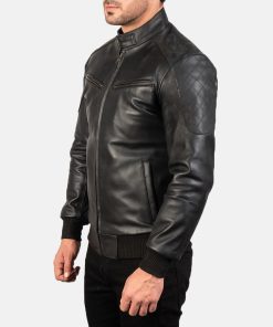 Alternative view of Men's Bomia Ma-1 Black Leather Bomber Jacket