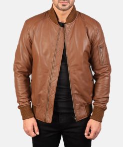 Men's Bomia Brown Leather Bomber Jacket