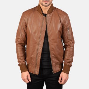 Men's Bomia Brown Leather Bomber Jacket