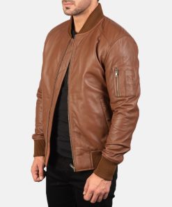 Alternative view of Men's Bomia Brown Leather Bomber Jacket