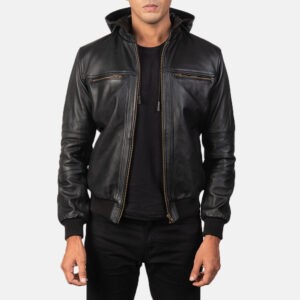 Men's Bouncer Biz Black Leather Bomber Jacket