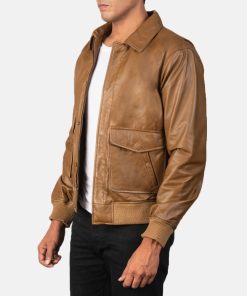Alternative view of Men's Coffmen Olive Brown Leather Bomber Jacket