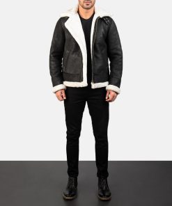 Men's Francis Distressed Black Leather_Bomber Jacket