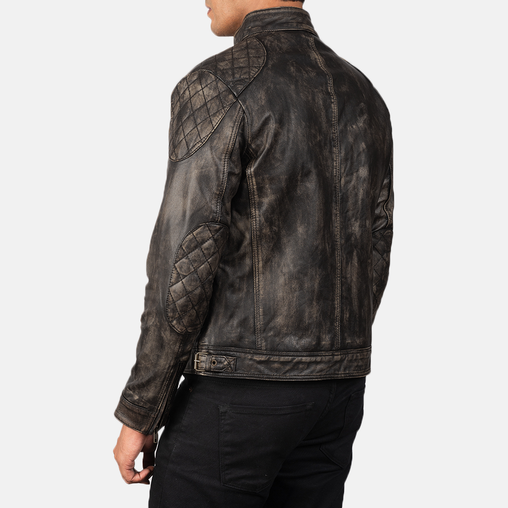 Men's Gatsby Distressed Brown Leather Biker Jacket - Image 3