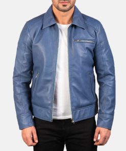 Men's Lavendard Blue Leather Biker Jacket