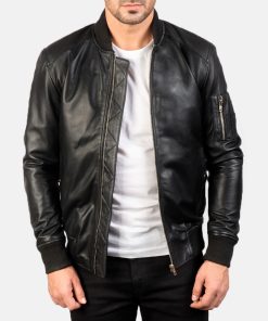 Men's Sven Black Leather Bomber Jacket