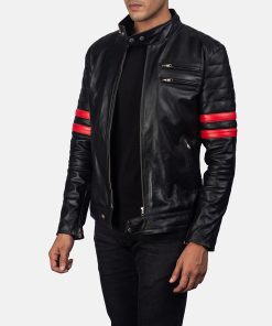 Monza Black & Red Leather Biker Jacket