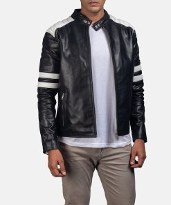 Monza Black & White Leather Biker Jacket