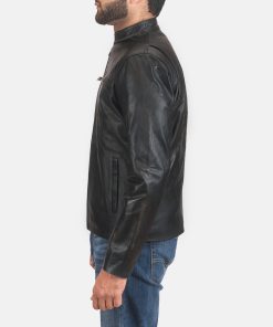 Alternative view of Men's Rustic Black Leather Biker Jacket