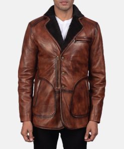Rocky Brown Fur Leather Coat for men